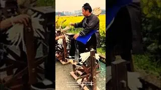 Yarn or thread using wooden spinning wheels