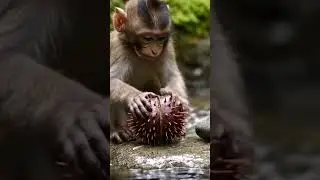 Smart Monkey Uses Stone to Open Spiky Fruit! 🐒🍎🔨