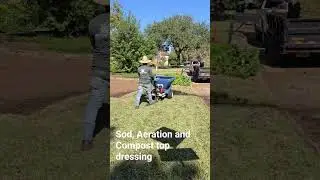 Lawn renovation, aeration and compost top dressing in Missouri City Tx.  Houston Tx. B&B Turf Pros