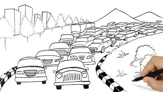 Traffic Jam Drawing | How to Draw Traffic Jam Easy Steps