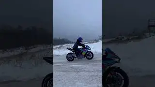 motorcycle in snow. drift on ice