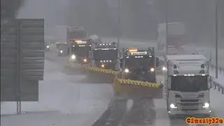 4K| Scania & Volvo Snow Plow Trucks Clearing Snow