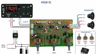 3 ic 4558 Bass treble board wiring//Amplifier volume bass treble control//Electronics verma