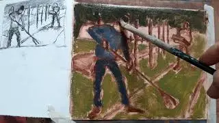 ALLOTMENTS TWO  OIL PAINTING