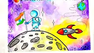 Chandra Dinam Poster Drawing / National Moon Day Drawing / Chandra Dinam Drawing /lunar Day Drawing