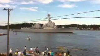 USS Spruance sails past Fort Popham