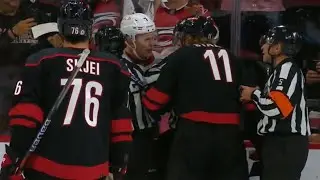 Brady Tkachuk and Jordan Staal exchange words after game