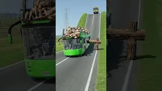 Colourful Long Buses vs Logs Trap - BeamNG.drive #shorts #beamngdrive #bus