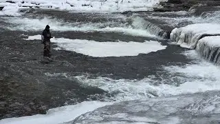 Winter Wild Trout Fishing Under Icy Waterfalls!