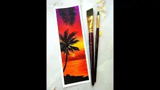Tropical 🌴sunset palm tree painting | Gouache
