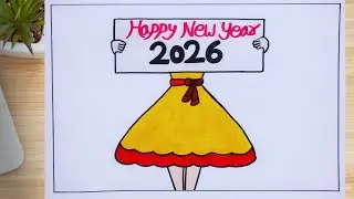 Happy New Year 2026 Drawing | Easy New Year Poster Drawing for Beginners