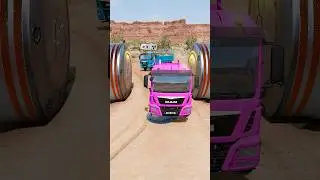 Mix Color Dump Trucks Bollards Crash #beamngdrive #truck #shorts