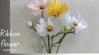 How to make cosmos ribbon flower/Ribbon flower easily