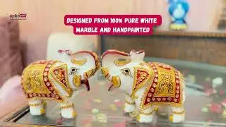 Elegant Marble Elephant Showpiece With Intricate Work | Handcrafted Table Decor Item for Home & Gift