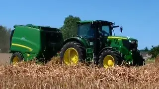 John Deere 6190 R + 990 Rundballenpresse