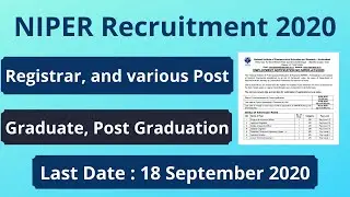 NIPER Recruitment 2020 Apply Online | Government Jobs for Graduates 2020 | Latest Govt Jobs 2020