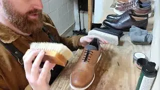 How to shine your shoes. Martin Dingman Tan athletic sole. Using pure polish products and Lincoln.