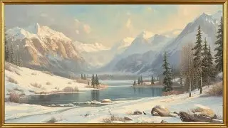 Dusty Blue Mountain Lake &ndash; Luxury Winter Screensaver 4K | Serene Home D&eacute;cor Art