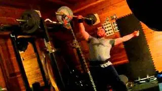 140lb one arm barbell press with chains