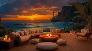 Crystal Clear Ocean Waves ASMR 🌊 Sunset Lighthouse Ambience for Deep Relaxation