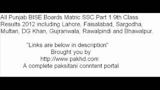 BISE Sarghoda Board Matric SSC Part 1 9th Class Results 2012