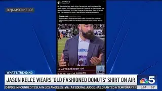 Jason Kelce wears shirt supporting Chicago donut shop on air during NFL game