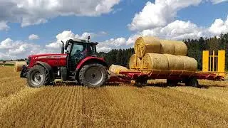 Nakládání balíků slámy | Massey Ferguson 7465 Dyna-VT + Kobzarenko PT-18 | Česká Bělá | 2020