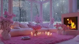 Snowy Evening Piano Escape ⛄🎹 Serene Winter Room with Warm Fireplace Glow