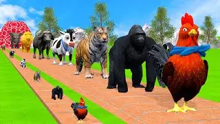 Long Slide Game With Cow Elephant Gorilla Hippopotamus Tiger - 3d Animal Game - Funny 3d Animals