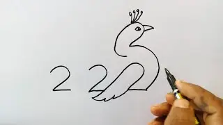 Beautiful Peacock Drawing With 2222 Number | Peacock Drawing Easy 🦚