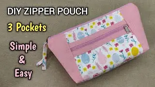 DIY ZIPPER POUCH - 3 POCKETS | Pouch Making | Easy Purse Bag Sewing Tutorial | Easy Sewing Tutorial