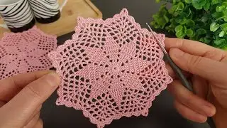 Easy Pink Lace Star Crochet Motif Tutorial | Round to Square Doily Joinable Pattern