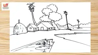 ছোট্টদের প্রাকৃতিক দৃশ্য আঁকার সহজ উপায়। Easy Village Scenery Drawing Step by Step 