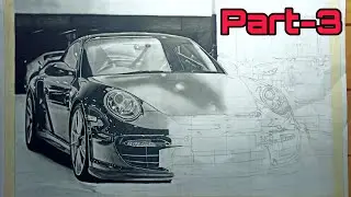 Porche Car Drawing | Timelapse | Part -3 | Charcoal and Graphite art | A2 size Realistic Sketch |Art