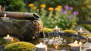 Relaxing Soft Piano Bamboo Water Fountain with Candlelight Ambience for Deep Sleep and Stress Relief