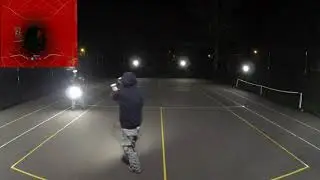 Gamer VS Gun Nut --- &macr;\_(ツ)_/&macr; Space Pirate Trainer Arena night-time outdoor tennis court.