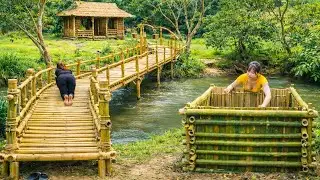 Building a Long Bamboo Bridge Over a Small River | Handmade Piers & Strong Deck