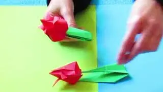 Cum sa faci o lalea cu tulpina din hartie colorata Origami