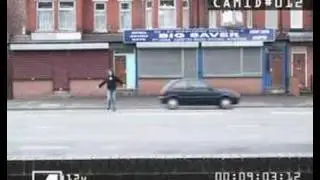 Car dodging human frogger