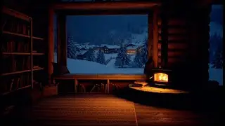 8 Hours Cozy Winter Cabin Fireplace 🔥 Snowy Night Outside | Fire Crackling Sounds (No Music)