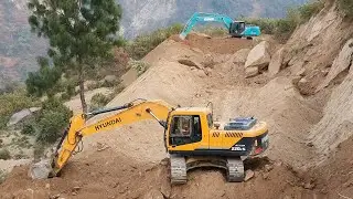 Hyundai 220 Excavator Making Road on Hill - Opening New Track on Hill - Hilly Road Construction
