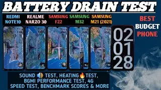 Samsung M21 2021 battery test vs Realme Narzo 30 battery drain test vs Samsung M32 battery test