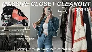 MASSIVE CLOSET CLEANOUT *decluttering, donating + trying on EVERY item in my 'maybe' pile*