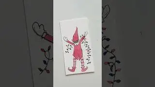 Whimsical Christmas Elf Holding String Lights | Easy Holiday Art Idea #christmasart #christmascard