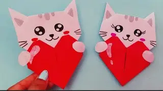 How To Make Origami Cat With Heart / DIY Cute Paper Cat / Easy Paper Craft