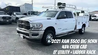 2021 RAM 3500 BIG HORN 4x4 CREW CAB 8' UTILITY + LADDER RACK  Stock# 099B-14150