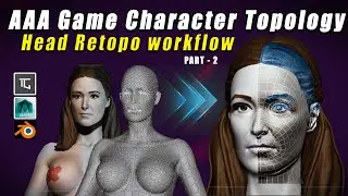 AAA gaming character head retopology Part 2 | Topogun, Maya & Blender.