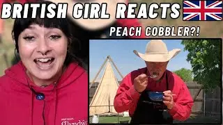 BRITISH Girl Reacts - COWBOY PEACH COBBLER!!