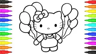 How to Draw Beautiful Hello Kitty with Balloons 🎀😸🎈💙♥️ Hello Kitty Drawing & Coloring Pages for Kids