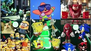 SpongeBob vs Sonic vs Minions |Ultimate Cartoon Crossover Battle (Full Video) Coffin danse Tiles hop